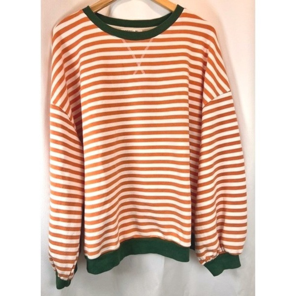 UEU Women's XL Oversized Striped Sweatshirt Orange Green Pullover Retro NWOT